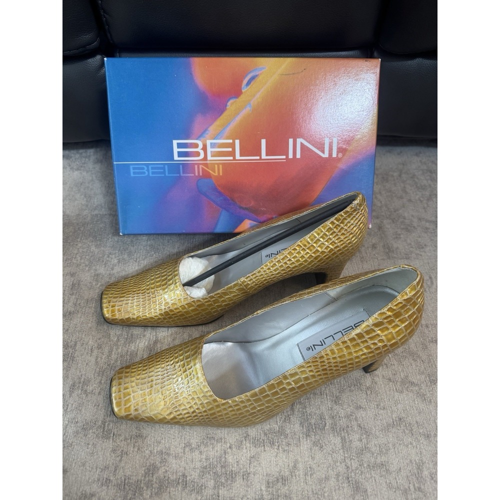 Vintage Bellini 10W Yellow Snake Skin Design Square Heels